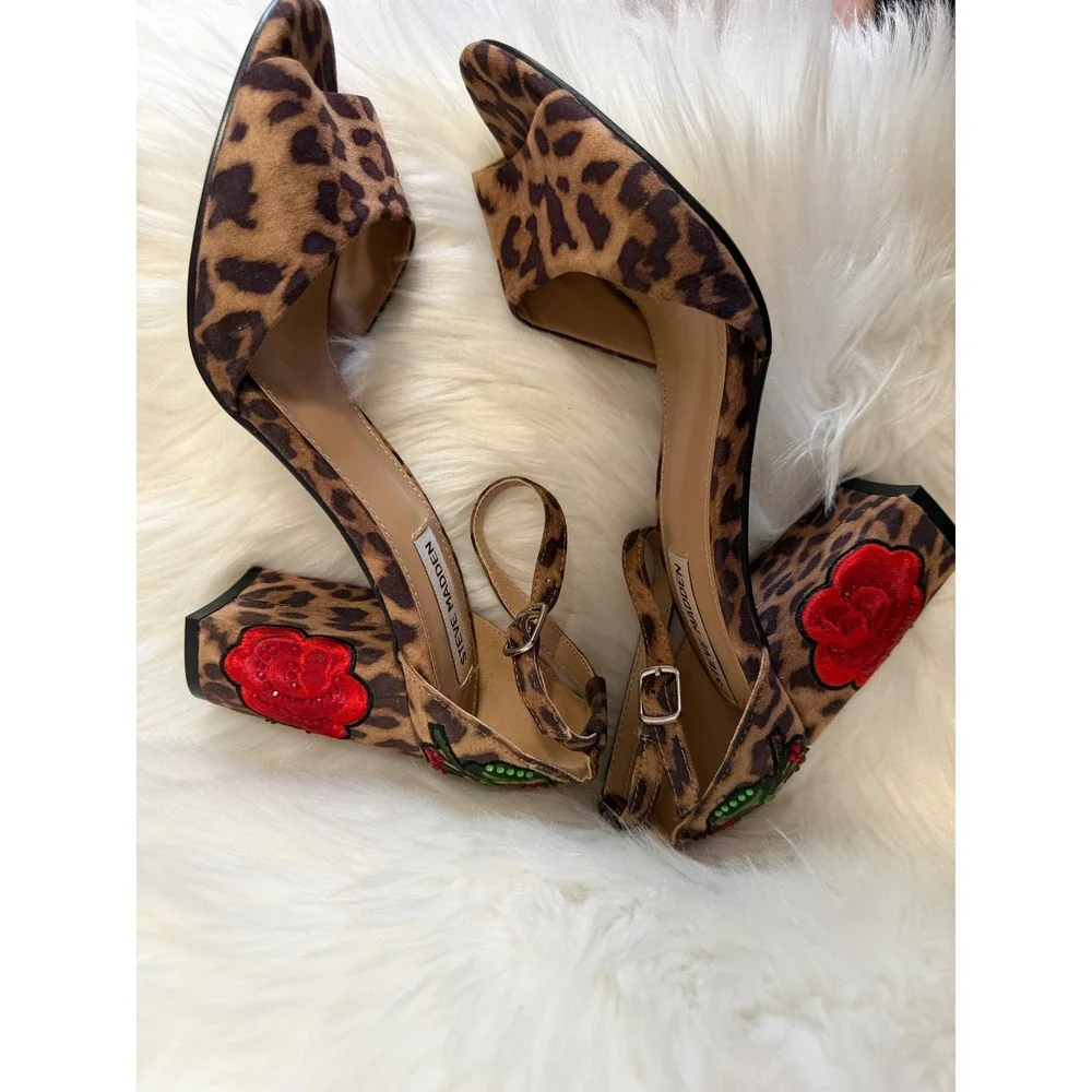 Steve Madden - Leopard Print Heels with Appliques Tattoo Rockabilly Style 7.5 - Picture 6 of 9